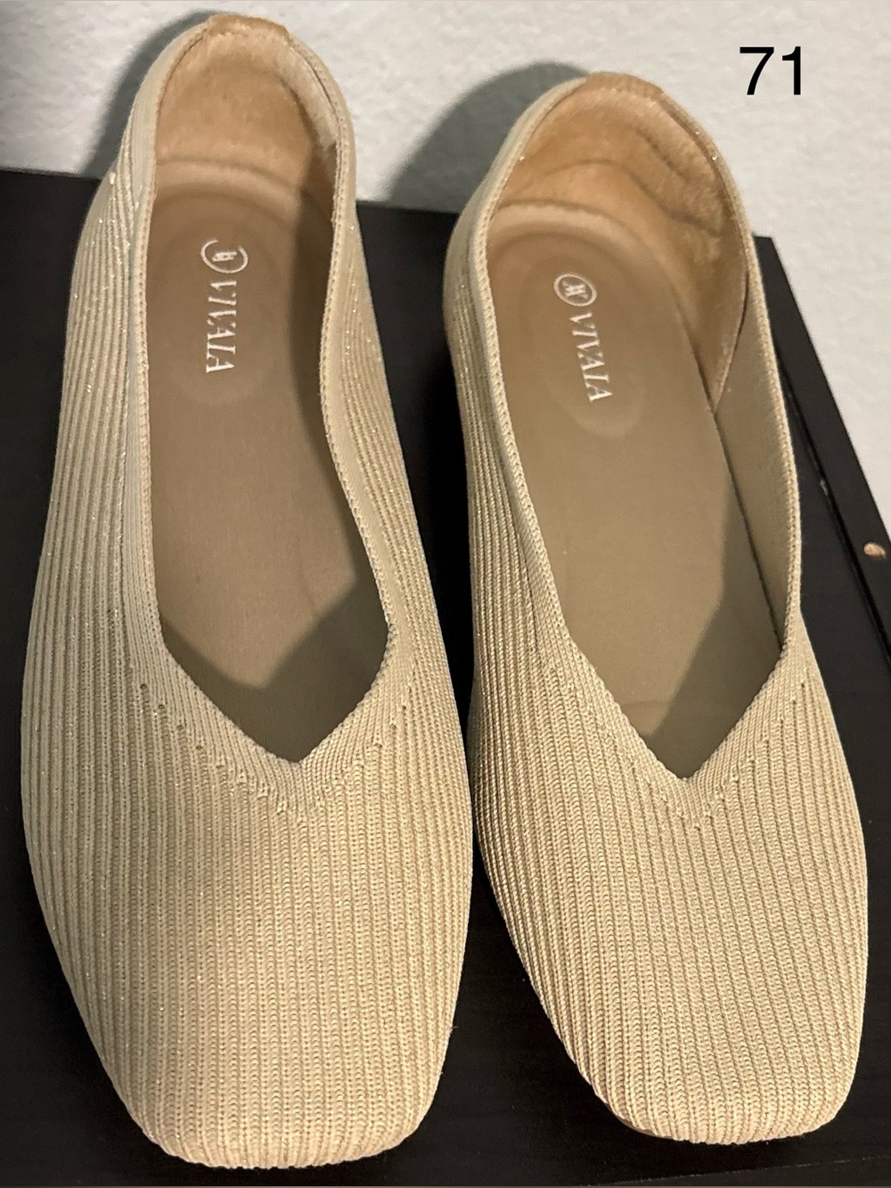 VIVALA Women's Cream Ribbed Knit Pointed Ballet Flats
